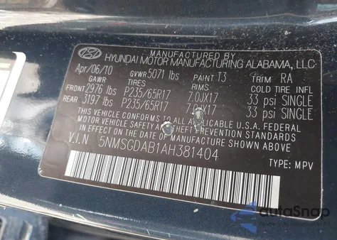 2010 Hyundai Santa Fe Gls from USA, damaged, VIN 5NMSGDAB1AH381404